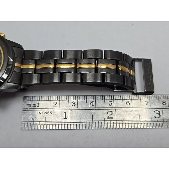 Pulsar by Seiko V0720050 Alarm Chrono Ana Digi Watch Black Gold Mens New Battery - Picture 9 of 13